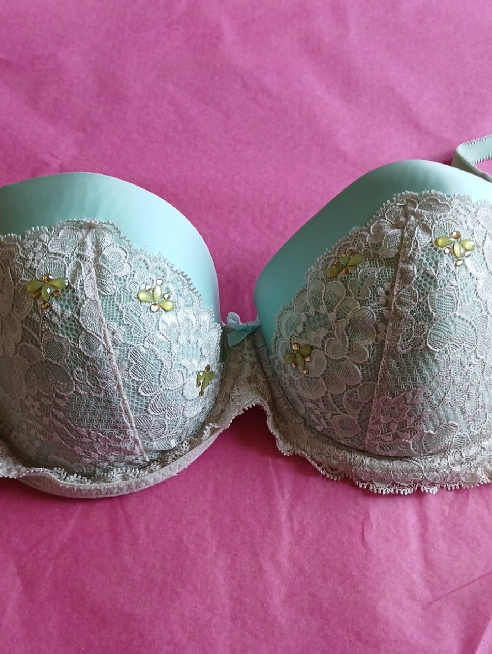 Victoria's Secret Mint and Beige Lace Padded Bra